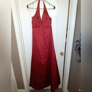 David's bridal halter style evening gown with shaw size 14/dark red